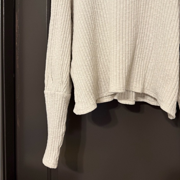 Madewell ivory stone gray ribbed drop sleeve oversized long sleeve shirt top - Picture 2 of 7